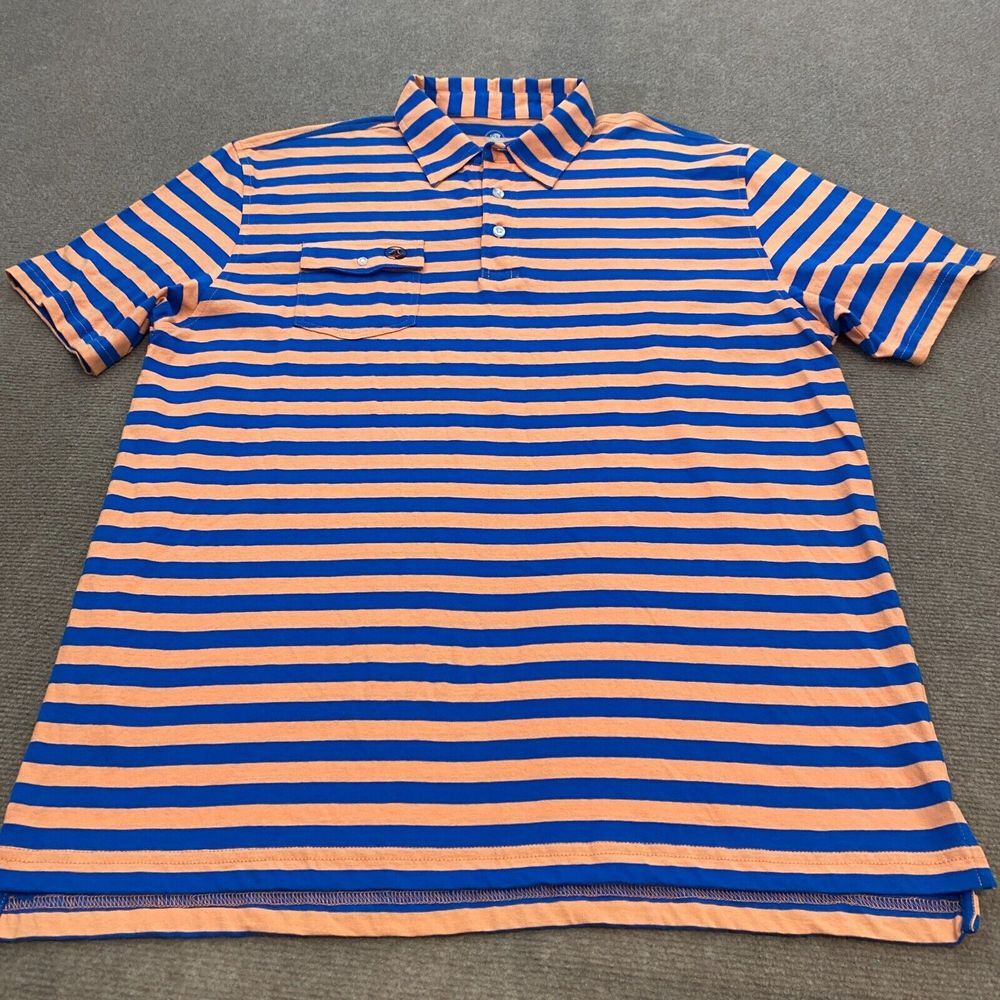 Southern Proper Shirt Men‎ Large Blue Striped Polo Golf Performance Short Sleeve
